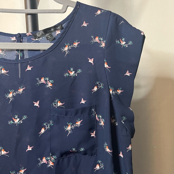 S.R by Sweet Rain Navy Bird Blouse - Picture 4 of 9